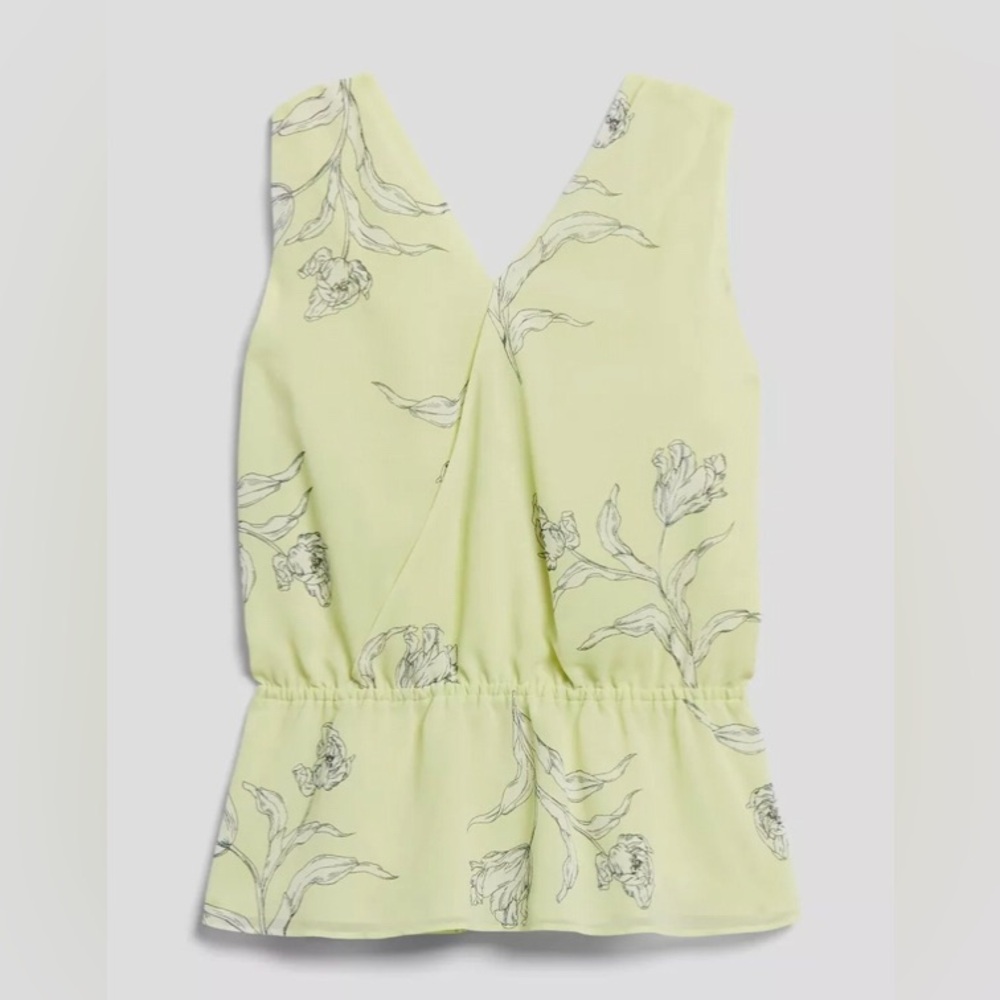 NEW Banana Republic V-Neck Peplum Top Green Sage Bouquet SIZE S
